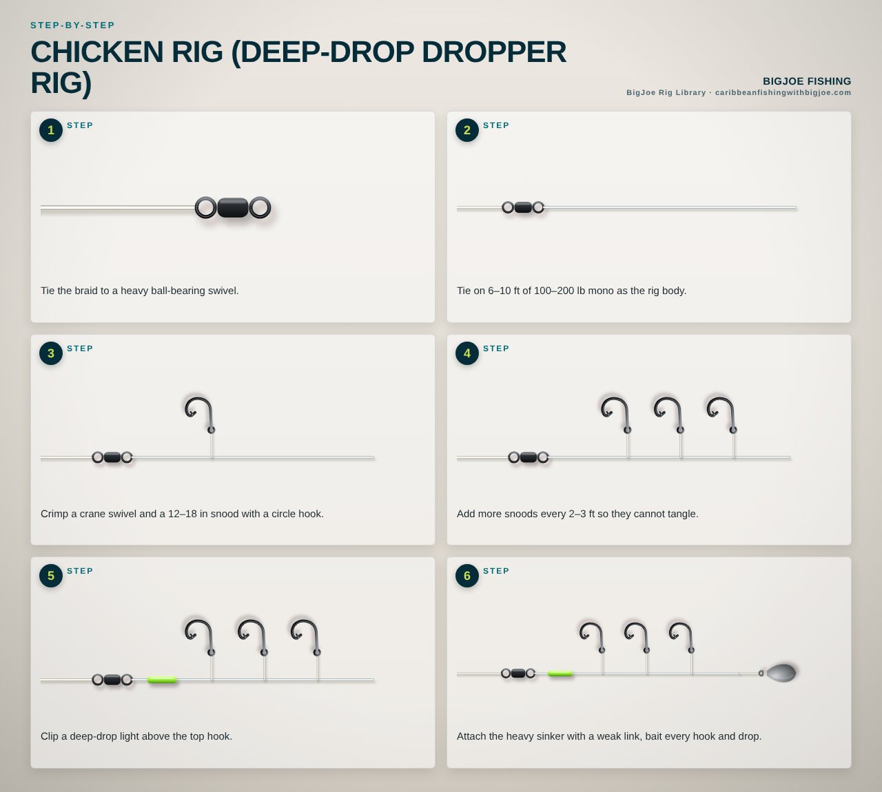 Chicken Rig (Deep-Drop Dropper Rig) — BigJoe step-by-step graphic