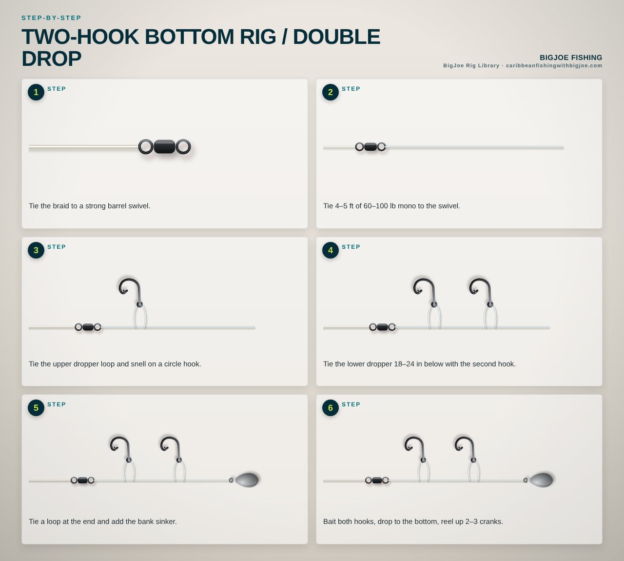 Two-Hook Bottom Rig / Double Drop — BigJoe step-by-step graphic