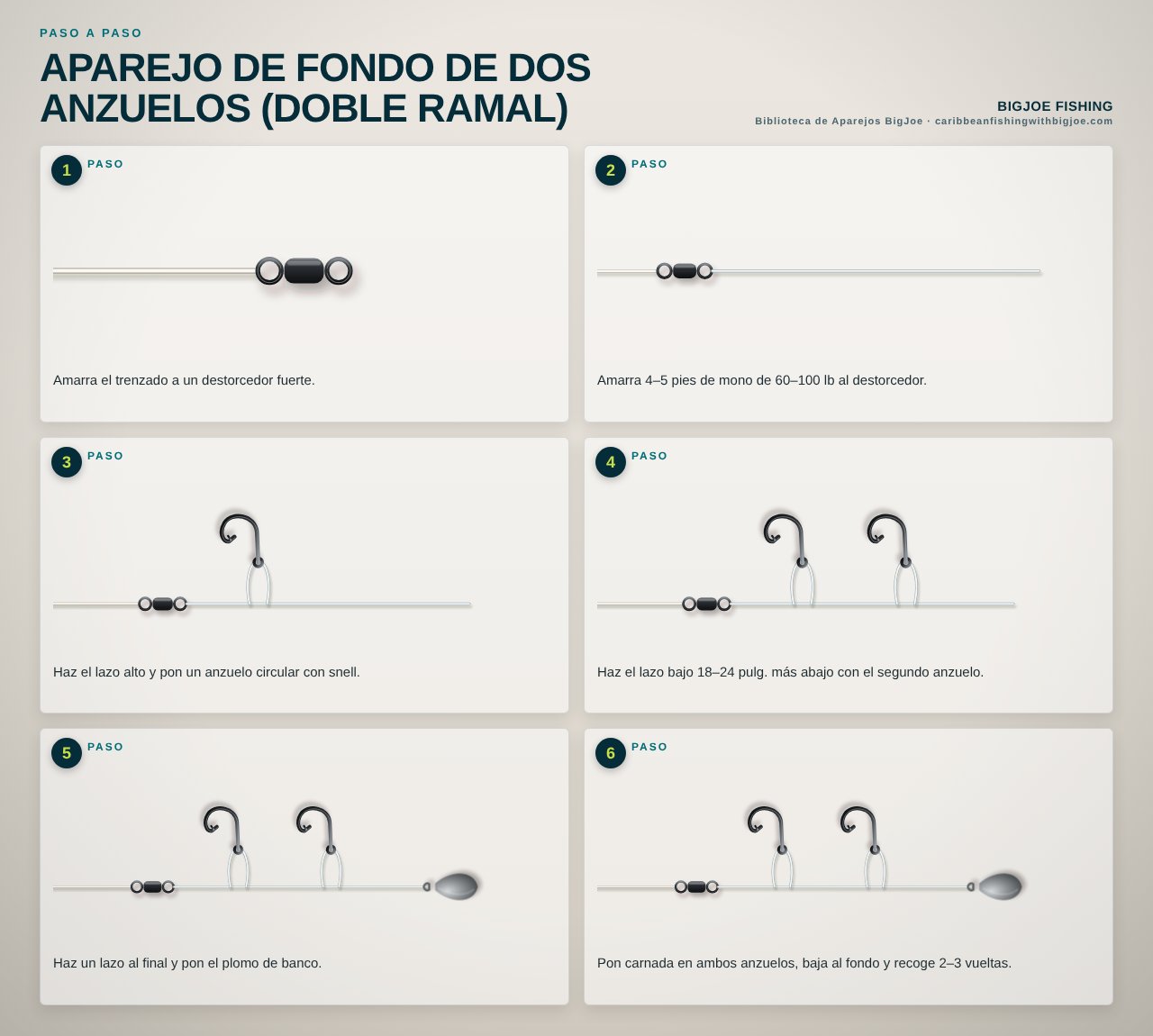Aparejo de Fondo de Dos Anzuelos (Doble Ramal) — Gráfico paso a paso de BigJoe