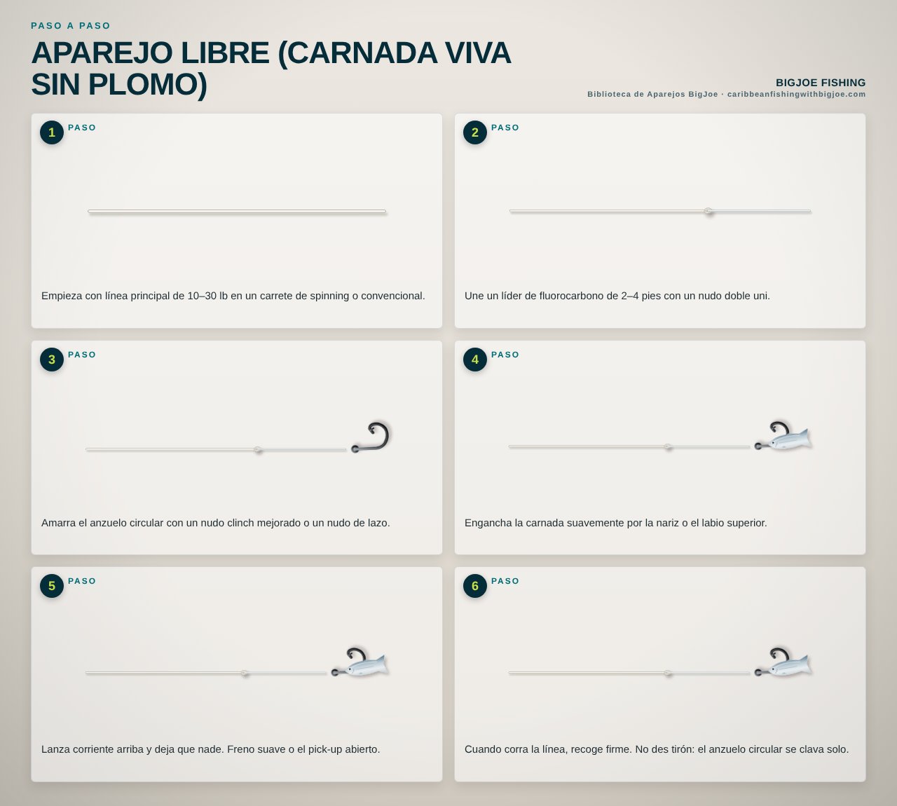 Aparejo Libre (Carnada Viva sin Plomo) — Gráfico paso a paso de BigJoe
