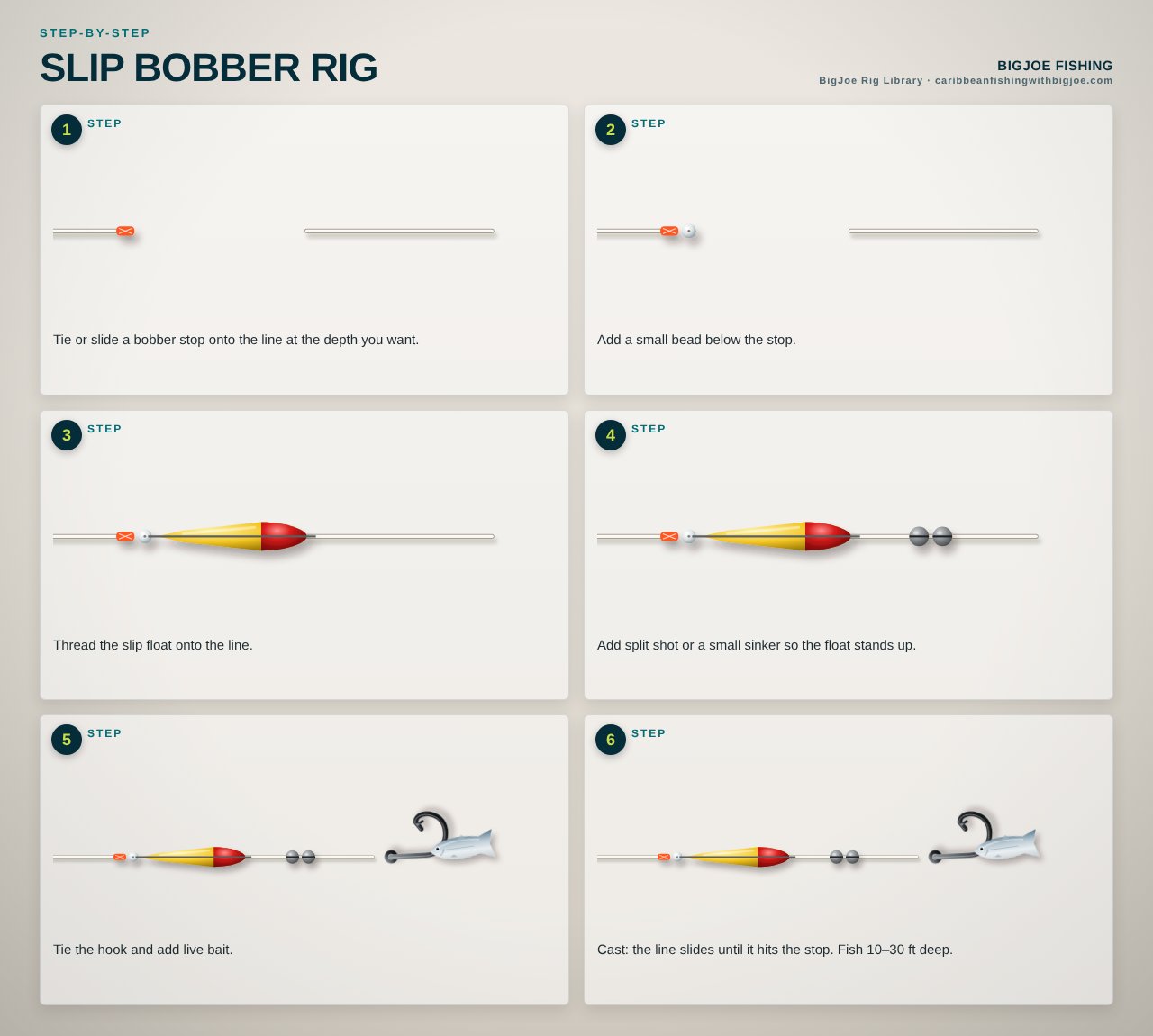 Slip Bobber Rig — BigJoe step-by-step graphic