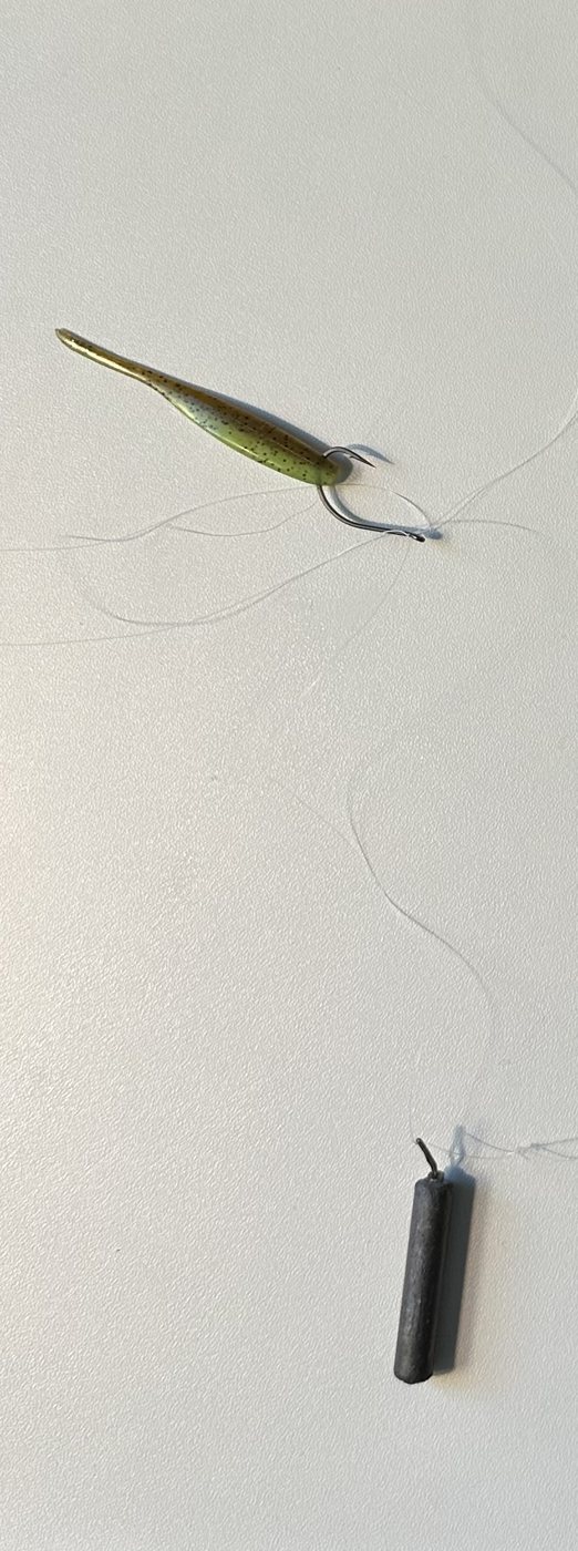 Aparejo drop-shot: anzuelo separado de la línea, plomo cilíndrico en la punta
